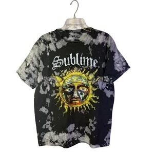 Y2K ALT Sublime Sun Face Tie Dye T Shirt Black White Size Medium